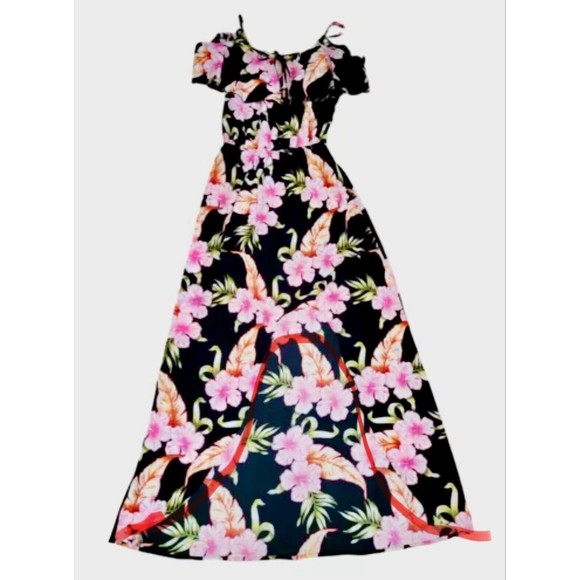 Mimi Chica Loves You Spaghetti Strap Ruffle Tropical Floral Dress Hi Low Small S - Picture 12 of 12